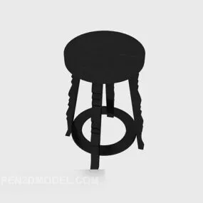 Black Solid Wood Stool 3d model