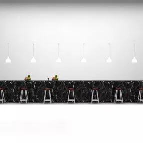 Black Stone Long Table And Chairs 3d model
