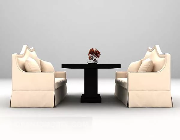 Black Table And Beige Fabric Chair Combination 3d model Black Table And Beige Fabric Chair Combination 3d model