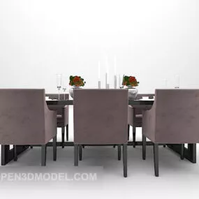 Black Table Brown Chair Combination Furniture 3d model