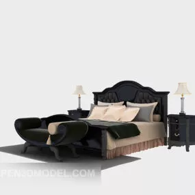 Black Wood Double Bed 3d model