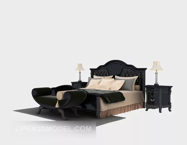 Black Wood Double Bed 3d model Black Wood Double Bed 3d model
