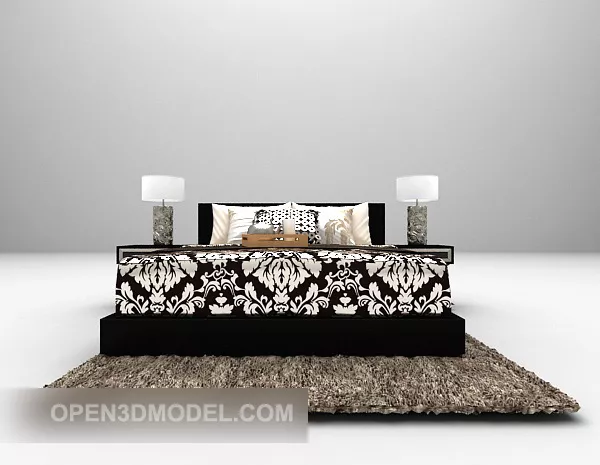 Black Wooden Bed Vintage Pattern Furniture 3d model Black Wooden Bed Vintage Pattern Furniture 3d model