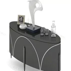 Black Wooden Oval Side Cabinet 3d model