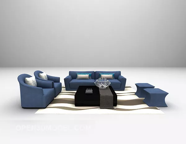 Blue Combination Sofa Furniture 3d model Blue Combination Sofa Furniture 3d model