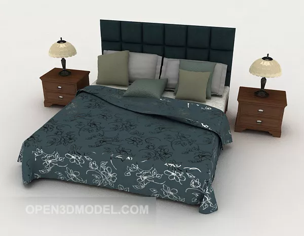 Blue Minimalist Double Bed 3d model Blue Minimalist Double Bed 3d model