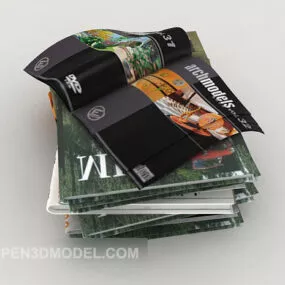 Books Stack With Open Book 3d model
