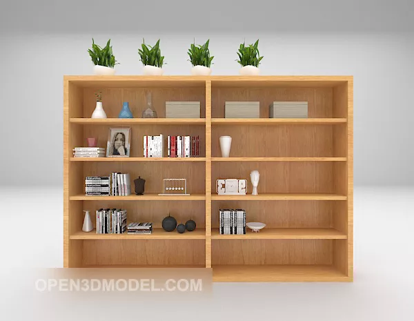 Wood Bookcase Rack With Books Magazine 3d model