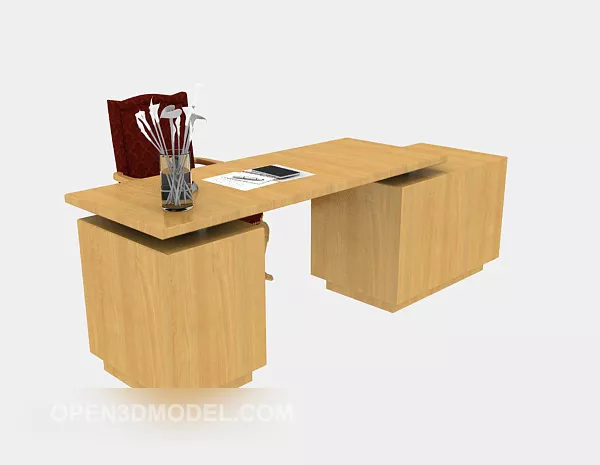 Boss Desk Wooden With Chair 3d model Boss Desk Wooden With Chair 3d model