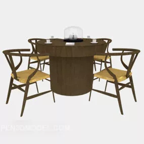 Brown Chinese Dining Table Chair 3d model
