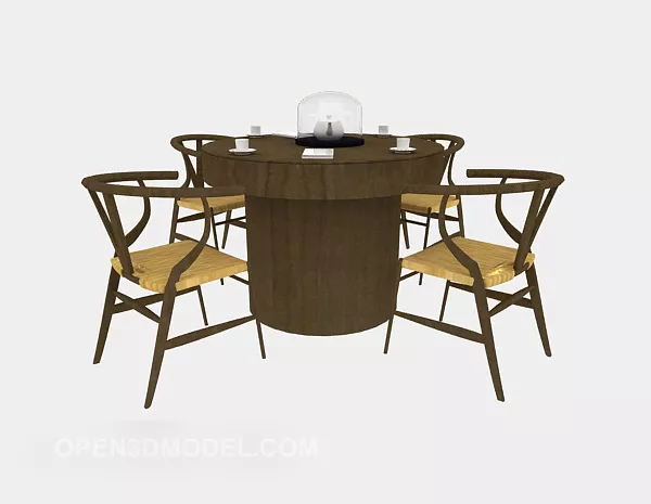 Brown Chinese Dining Table Chair 3d model Brown Chinese Dining Table Chair 3d model