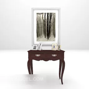 Brown Wooden Table With Painting 3d model