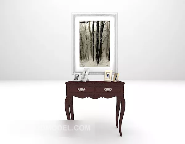 Brown Wooden Table With Painting 3d model Brown Wooden Table With Painting 3d model