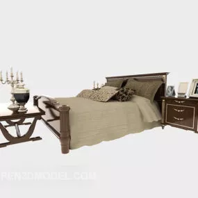 Brown European Bed 3d model