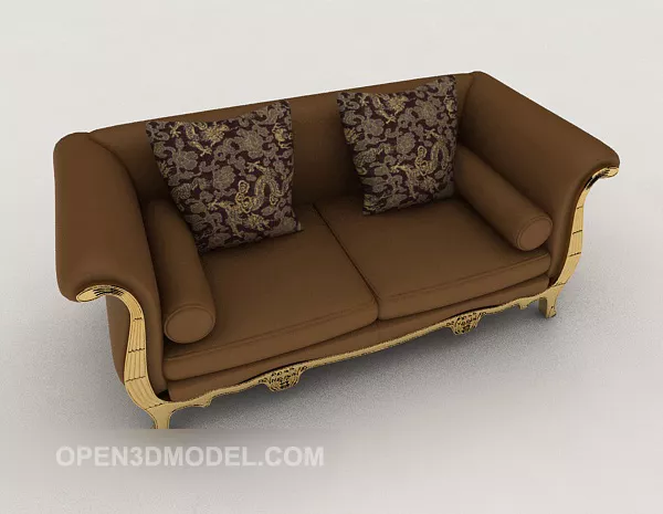 Brown European Double Sofa 3d model Brown European Double Sofa 3d model