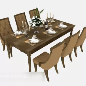 Brown European Table Chair Set 3d model