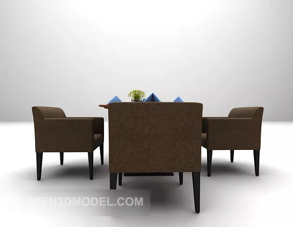 European Table And Chair Brown Color 3d model European Table And Chair Brown Color 3d model