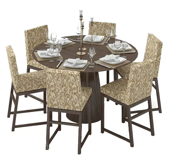 Dinning Brown Round Table With Chair 3d model Dinning Brown Round Table With Chair 3d model