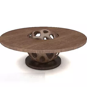 Brown Solid Wood Round Table 3d model