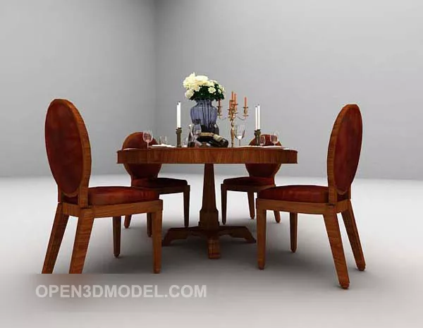 Brown Wood Home Table Chair Furniture 3d model Brown Wood Home Table Chair Furniture 3d model