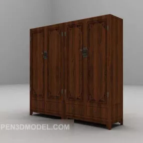 Brown Wood Antique Wardrobe 3d model