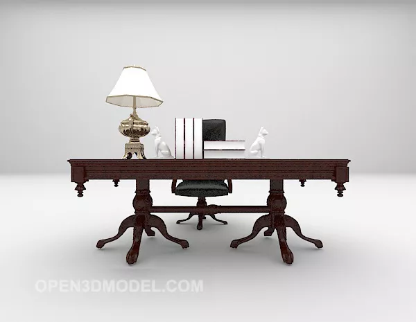 Brown Desk Wooden Vintage Style 3d model Brown Desk Wooden Vintage Style 3d model