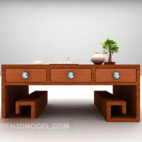 Brown Wood Desk 3d model
