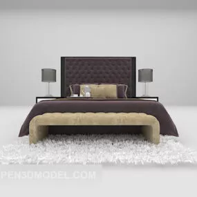Brown Double Bed With Fur Carpet 3d model