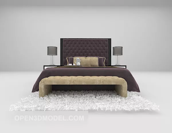 Brown Double Bed With Fur Carpet 3d model Brown Double Bed With Fur Carpet 3d model