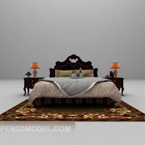 Vintage Brown Double Bed With Carpet 3d model