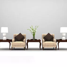 Classic Fabric Table And Chair Combination 3d model