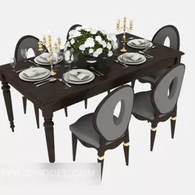 Brown Home Dining Table Chair 3d model