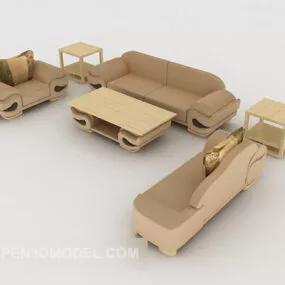 Brown Home Wood Combination Sofa 3d model