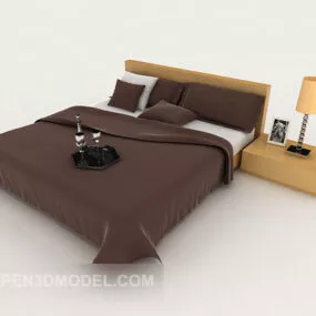 Brown Minimalist Double Bed Hotel Design 3d model