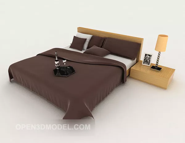 Brown Minimalist Double Bed Hotel Design 3d model Brown Minimalist Double Bed Hotel Design 3d model