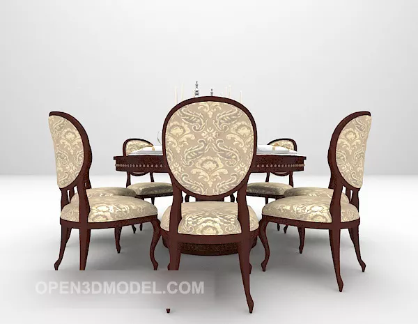 Brown Round Dining Table With Chair 3d model Brown Round Dining Table With Chair 3d model