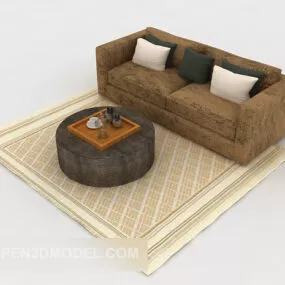 Brown Simple Home Double Sofa 3d model