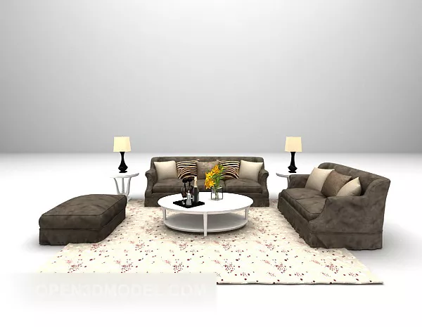 Brown Sofa Large Full Sets 3d model Brown Sofa Large Full Sets 3d model