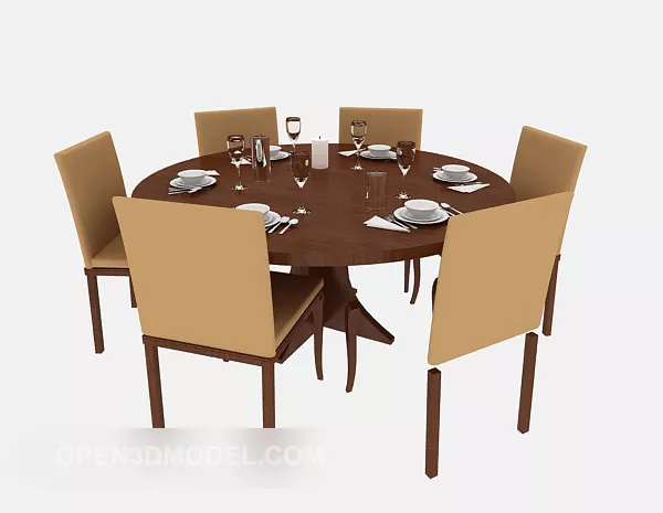 Brown Solid Wood Dining Table Chair 3d model Brown Solid Wood Dining Table Chair 3d model