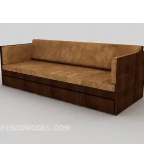 Brown Solid Wood Multi-seaters Sofa 3d model