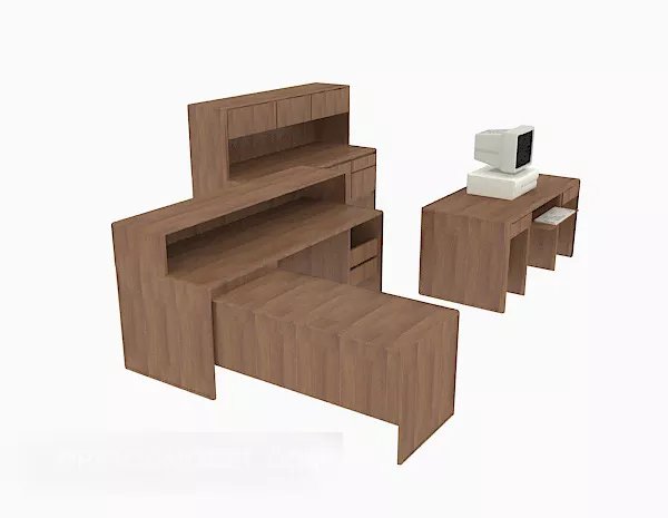 Brown Solid Wood Office Unit 3d model Brown Solid Wood Office Unit 3d model
