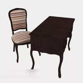 Brown Solid Wood Personal Desk 3d model