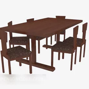 Brown Solid Wood Table Chair 3d model