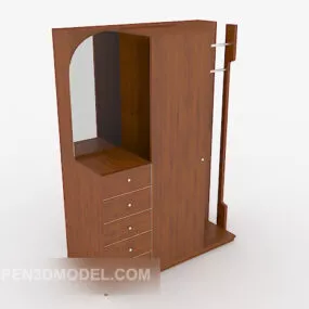 Brown Solid Wood Wardrobe 3d model