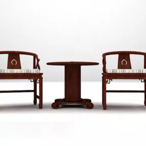 Brown Table And Chair Combination 3d model