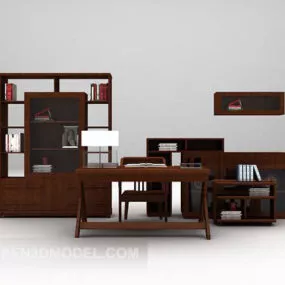 Brown Table And Chair With Cabinet Furniture 3d model