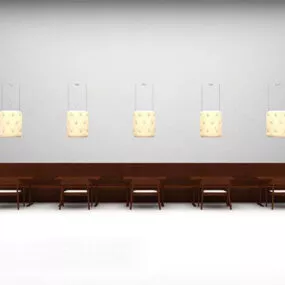 Wooden Bar Table With Chair And Ceiling Lamp 3d model
