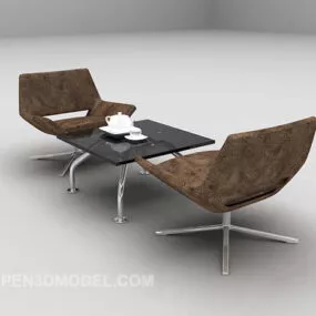 Brown Table And Chairs Modern Style 3d model