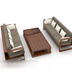 Brown Leather Table And Chairs Modern Furniture 3d model
