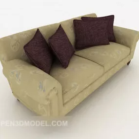 Brown Color Double Sofa With Pillow 3d model